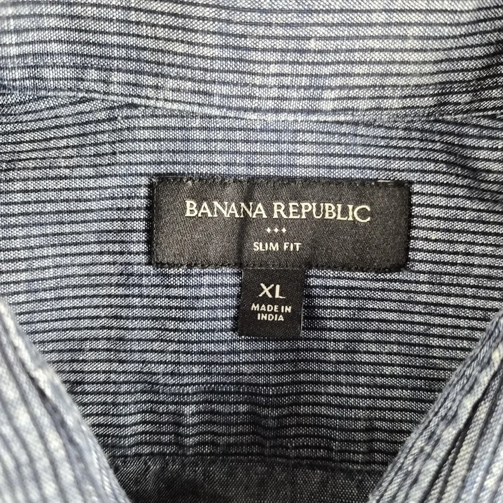 Banana Republic Mens Shirt XL Blue Striped Long Sleeve Modern Workwear Office